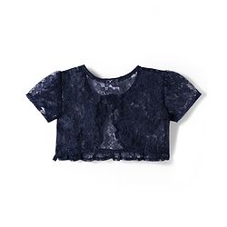 Babyhug Cotton Woven Frock & Half Sleeves Shrug With Polka Dot Print & Bow Applique - Navy Blue