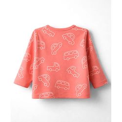 Babyhug 100% Cotton Knit Full Sleeves Striped Jhablas with Car Print Pack of 3 - Coral Light Green & White