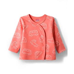 Babyhug 100% Cotton Knit Full Sleeves Striped Jhablas with Car Print Pack of 3 - Coral Light Green & White