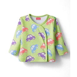 Babyhug 100% Cotton Knit Full Sleeves Striped Jhablas with Car Print Pack of 3 - Coral Light Green & White