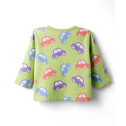 Babyhug 100% Cotton Knit Full Sleeves Striped Jhablas with Car Print Pack of 3 - Coral Light Green & White