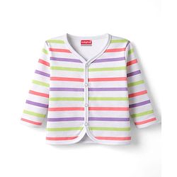 Babyhug 100% Cotton Knit Full Sleeves Striped Jhablas with Car Print Pack of 3 - Coral Light Green & White