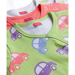 Babyhug 100% Cotton Knit Full Sleeves Striped Jhablas with Car Print Pack of 3 - Coral Light Green & White