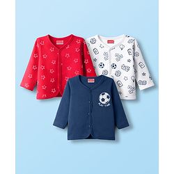 Babyhug 100% Cotton Knit Full Sleeves Jhablas with Ball & Star Print Pack of 3 - Navy Blue Red & White