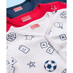 Babyhug 100% Cotton Knit Full Sleeves Jhablas with Ball & Star Print Pack of 3 - Navy Blue Red & White
