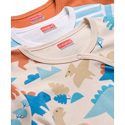 Babyhug 100% Cotton Knit Full Sleeves Jhablas with Dino Print & Stripes Pack of 3 - Multicolor