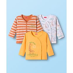 Babyhug 100% Cotton Knit Half Sleeves Jhablas With Animal Print Pack of 3 - Orange Yellow & White