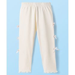 Babyhug Cotton Lycra Knit Full Length Solid Color Leggings with Bow Pack of 2 - Pink & White