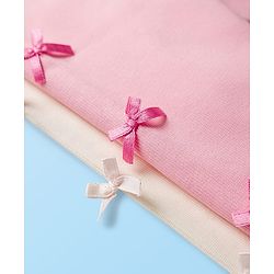 Babyhug Cotton Lycra Knit Full Length Solid Color Leggings with Bow Pack of 2 - Pink & White