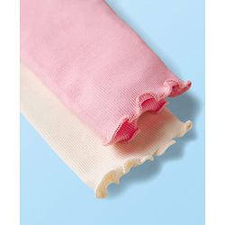 Babyhug Cotton Lycra Knit Full Length Solid Color Leggings with Bow Pack of 2 - Pink & White