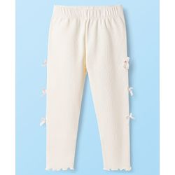 Babyhug Cotton Lycra Knit Full Length Solid Color Leggings with Bow Pack of 2 - Pink & White