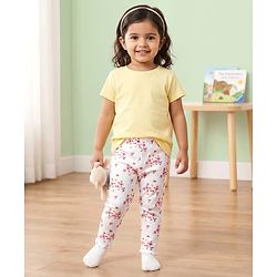 Babyhug Cotton Lycra Knit Full Length Leggings With Floral Print - White