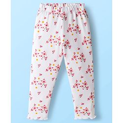 Babyhug Cotton Lycra Knit Full Length Leggings With Floral Print - White
