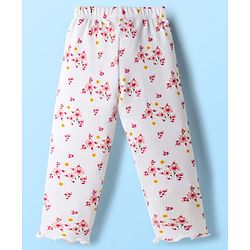 Babyhug Cotton Lycra Knit Full Length Leggings With Floral Print - White