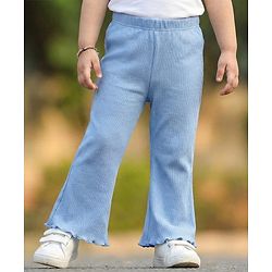 Babyhug Cotton Knit Full Length Solid Color Flared Legging - Blue
