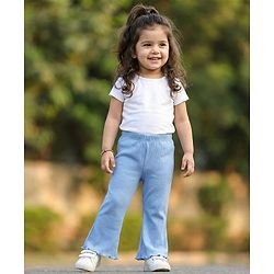 Babyhug Cotton Knit Full Length Solid Color Flared Legging - Blue