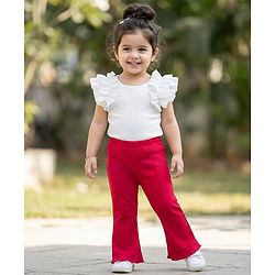 Babyhug Cotton Knit Full Length Solid Color Flared Legging - Maroon