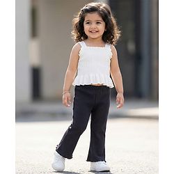 Babyhug Cotton Knit Full Length Solid Color Flared Legging - Black