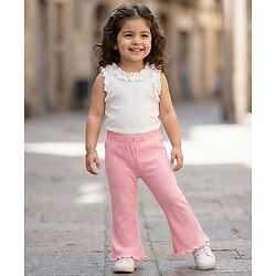 Babyhug Cotton Knit Full Length Solid Color Flared Legging - Light Pink