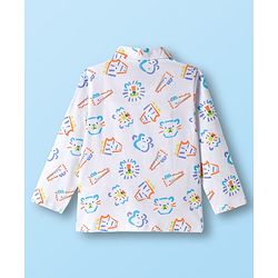Babyhug Cotton Knit Full Sleeves Co-ords Night Suit With Cat Print - White