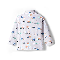 Babyhug Cotton Knit Full Sleeves Co-ords Night Suit With Vehicle Print - White