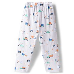 Babyhug Cotton Knit Full Sleeves Co-ords Night Suit With Vehicle Print - White