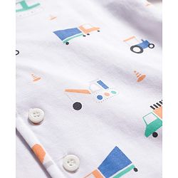 Babyhug Cotton Knit Full Sleeves Co-ords Night Suit With Vehicle Print - White