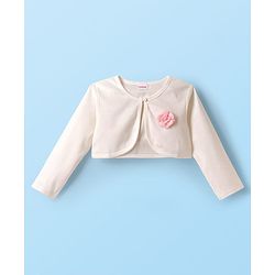 Babyhug Cotton Woven Frock & Full Sleeves Shrug With Floral Applique