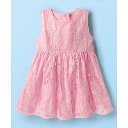 Babyhug Cotton Woven Frock & Full Sleeves Shrug With Floral Applique