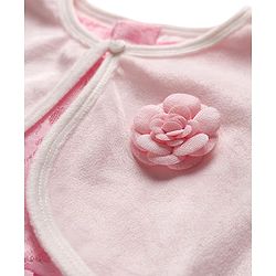 Babyhug Cotton Woven Frock & Full Sleeves Shrug With Floral Applique