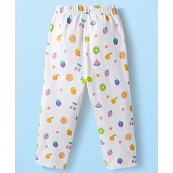 Babyhug Cotton Knit Full Sleeves Co-ords Night Suit With Floral Print - White