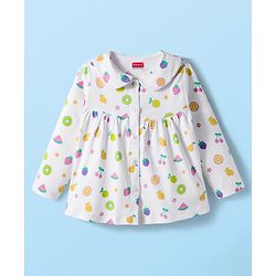 Babyhug Cotton Knit Full Sleeves Co-ords Night Suit With Floral Print - White