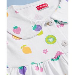 Babyhug Cotton Knit Full Sleeves Co-ords Night Suit With Floral Print - White