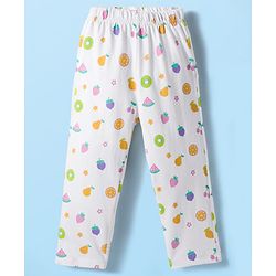 Babyhug Cotton Knit Full Sleeves Co-ords Night Suit With Floral Print - White