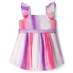 Babyhug Cotton Woven Sleeveless Striped Frock With Belt - Multicolor