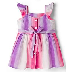Babyhug Cotton Woven Sleeveless Striped Frock With Belt - Multicolor