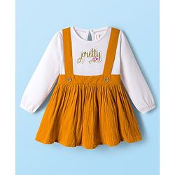 Babyhug Knit Full Sleeves Frock With Text Patch - Mustard & White