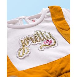 Babyhug Knit Full Sleeves Frock With Text Patch - Mustard & White