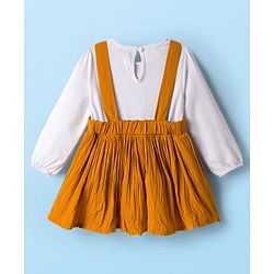 Babyhug Knit Full Sleeves Frock With Text Patch - Mustard & White
