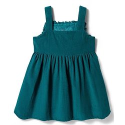 Babyhug Cotton Woven Frock & Half Sleeves Inner Tee With Floral Print & Embroidery - Olive Green