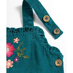 Babyhug Cotton Woven Frock & Half Sleeves Inner Tee With Floral Print & Embroidery - Olive Green