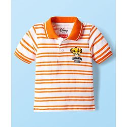 Babyhug Disney Single Jersey Knit Half Sleeves Striped Polo T-Shirt with Simba Graphic - Multicolor