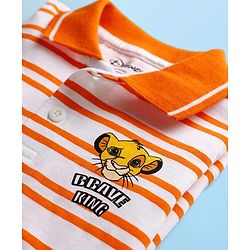 Babyhug Disney Single Jersey Knit Half Sleeves Striped Polo T-Shirt with Simba Graphic - Multicolor