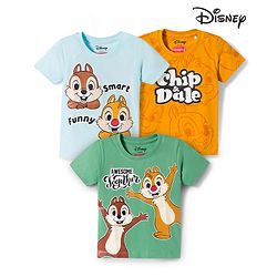 Babyhug Disney Single Jersey Knit Half Sleeves T-Shirts with Chip N Dale Graphic Pack of 3 - Orange Aqua Blue & Green