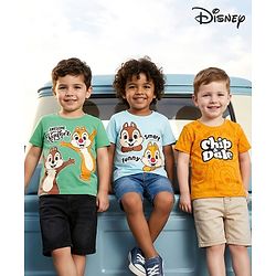 Babyhug Disney Single Jersey Knit Half Sleeves T-Shirts with Chip N Dale Graphic Pack of 3 - Orange Aqua Blue & Green