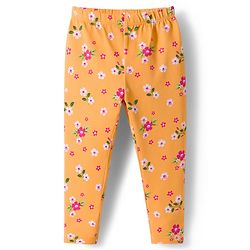Babyhug Cotton Lycra Knit Full Length Leggings With Polka Dot & Floral Print Pack Of 3 - Pink Green & Fuschia