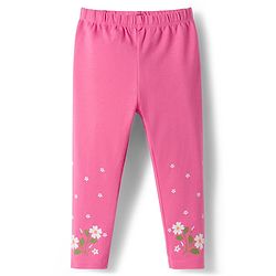 Babyhug Cotton Lycra Knit Full Length Leggings With Polka Dot & Floral Print Pack Of 3 - Pink Green & Fuschia