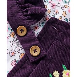 Babyhug Cotton Woven Half Sleeves T-Shirt & Frock with Floral Print - Purple