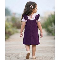 Babyhug Cotton Woven Half Sleeves T-Shirt & Frock with Floral Print - Purple