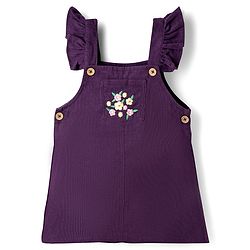 Babyhug Cotton Woven Half Sleeves T-Shirt & Frock with Floral Print - Purple